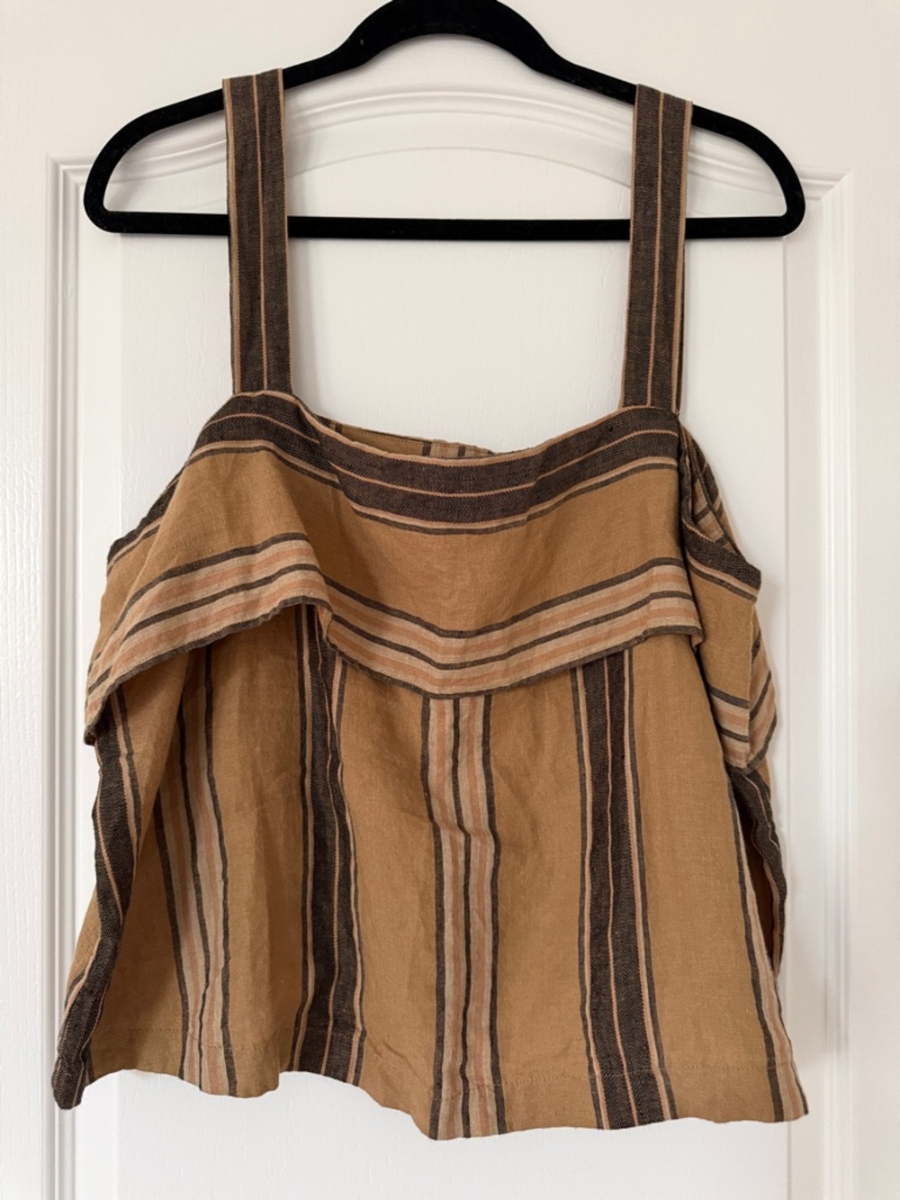 Banana Republic Striped Brown and Tan Linen Tank